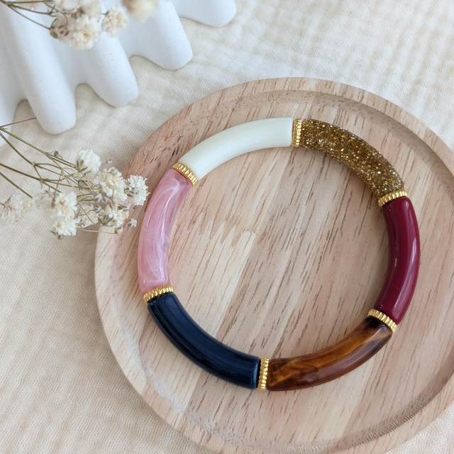 Bracelet Lison bordeaux bleu rose glitter 