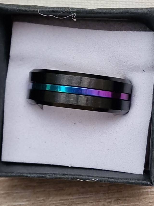 Bague Acier Inoxydable Noir Et Caméléon Multicolore