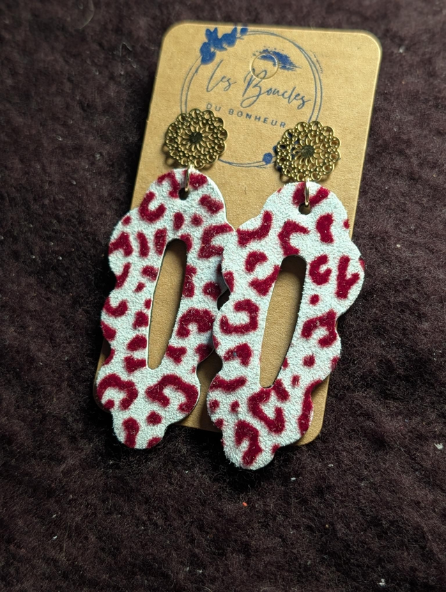Boucles d'oreilles Charlotine léopard bordeaux ch009