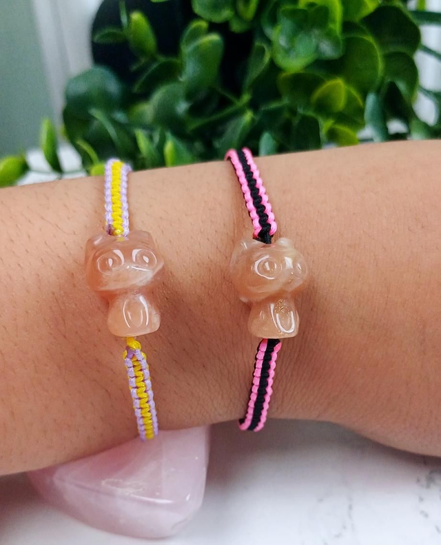 Peach Moonstone Luna Cat Adjustable Bracelet 