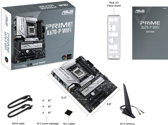 02.3.0006 – Scheda Madre ASUS Prime X670‑P WiFi – ATX high‑end nera con WiFi 6 per Ryzen 7000/8000/9000