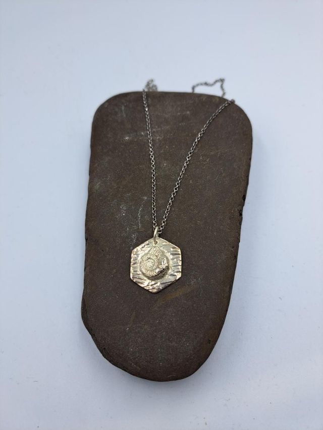 Hexagonal Ammonite Silver Pendant 