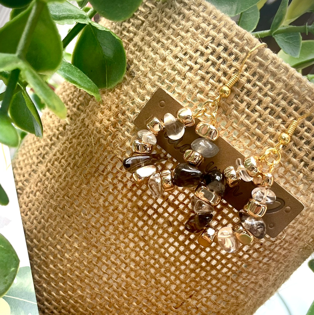 Boucles Java Quartz Fumé, Cristal de Roche