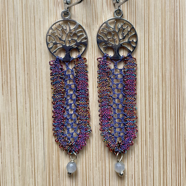Boucles d’oreilles longues - arbre de vie - mauve/nuancé