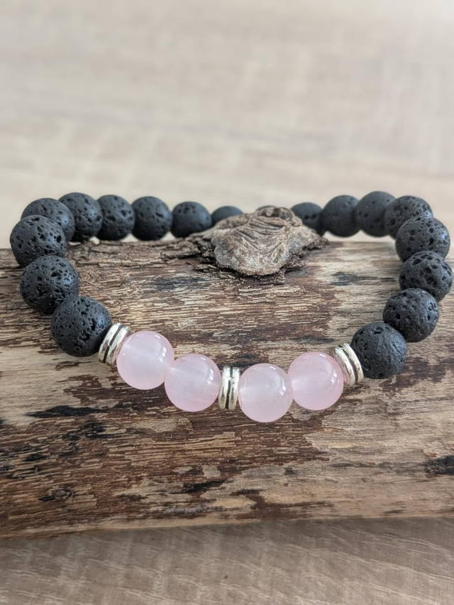 Pierre de lave/ quartz rose 