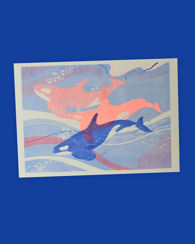 Affiche imprimée en risographie Les orques