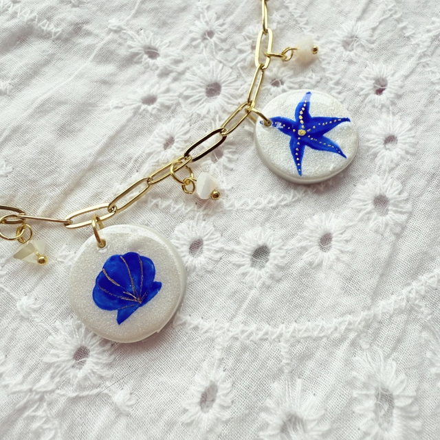 Blue Seaside Charm Necklace - 16” 18K Gold Plated