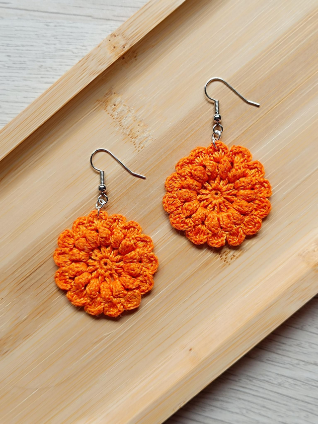 Boucles d'oreilles HORTENSE en Micro-Crochet - Mandarine 