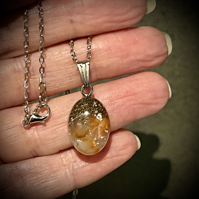 Crystal Energy Oval Pendant with Carnelian/metal shavings (small)