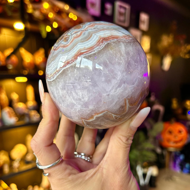 Amethyst with Crazy Lace Agate Sphere R59K1