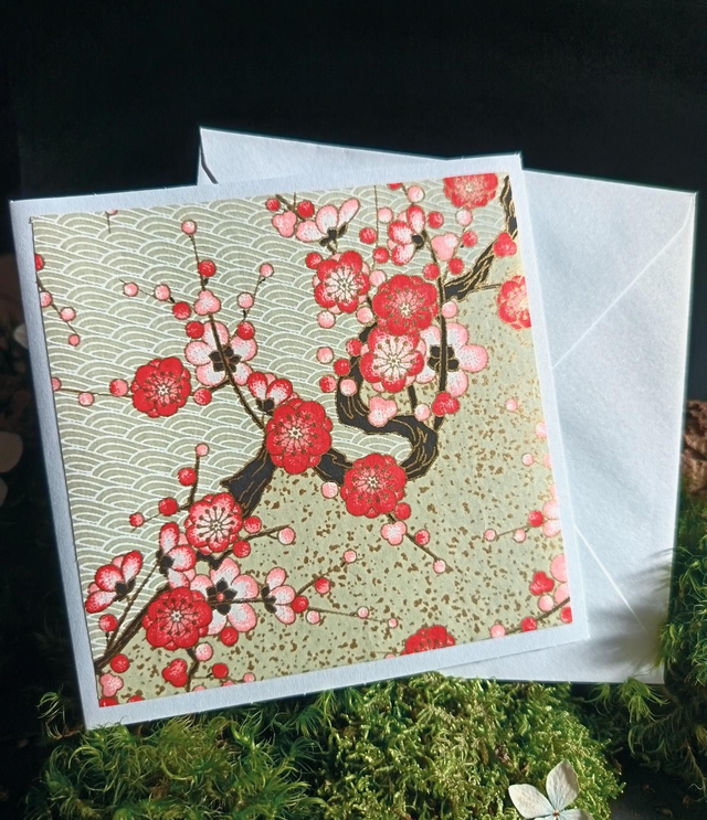 Carte - enveloppe - papier washi - fleurs de prunier - La&Titia 