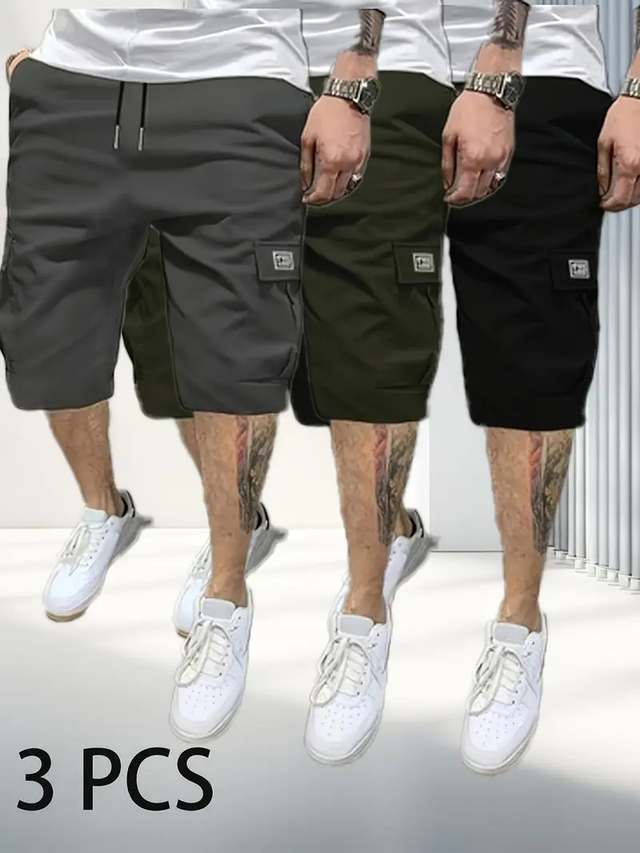 3pcs Men's Casual Loose Cargo Shorts