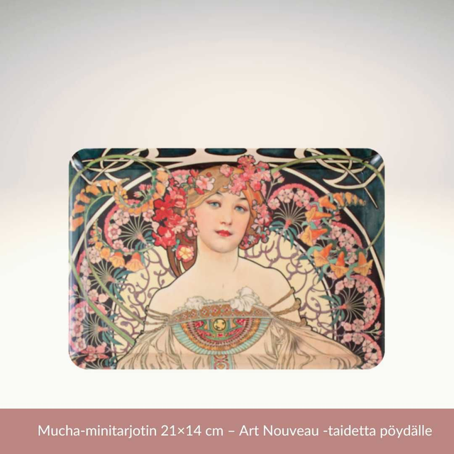 Mucha-minitarjotin 21×14 cm – Art Nouveau -taidetta pöydälle