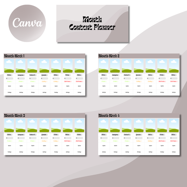 Digital advanced Beige Monthly Content Planner Canva Template
