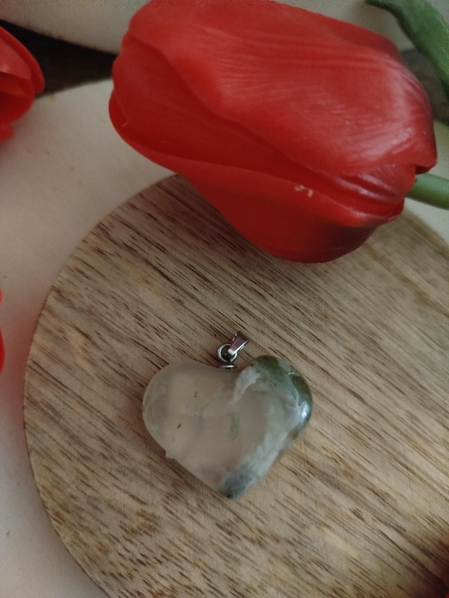  Pendentif Cœur en Agate Mousse 