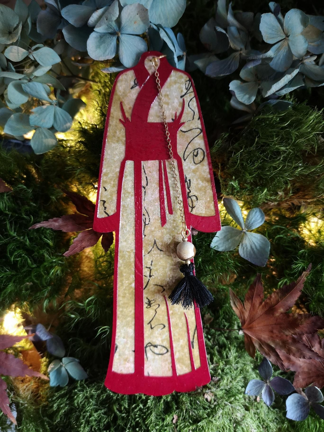 Marque-pages - kimono - papier washi - calligraphie - perle jaspe - pompon - La&amp;Titia 