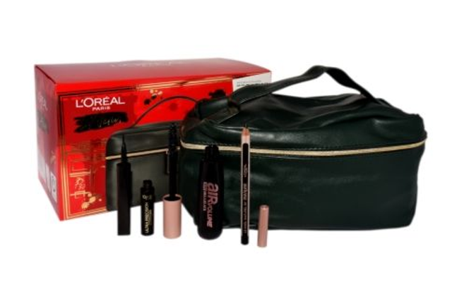 Zestaw L`Oreal Mascara Black Air Volume 30 H Mega Black+ Le Khol Midnight Black 101 + Superliner Black + Kosmetyczka