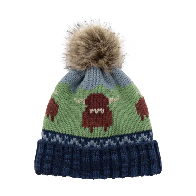 Highland Cow knit Bobble Hat - Navy