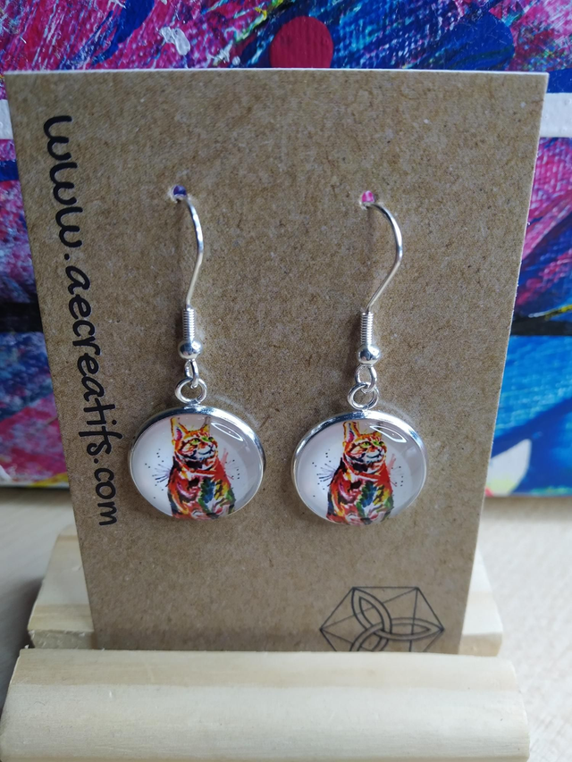 Boucles d&#039;oreilles cabochons chat 