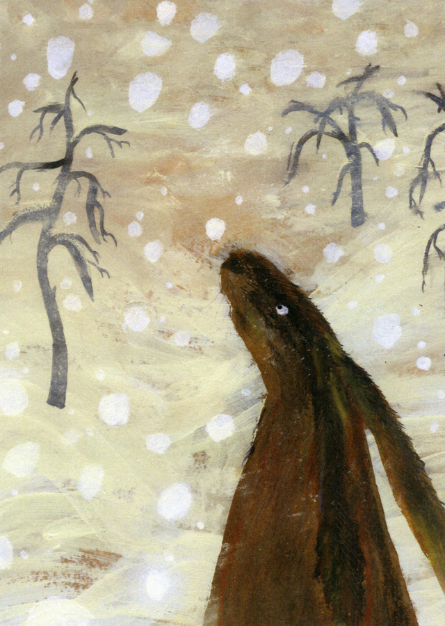 Hare in Blizzard - A6 Postcard