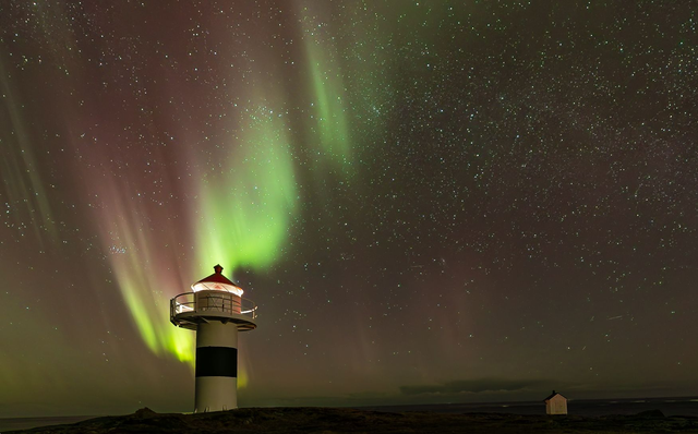 Northern Lighthouse, Vesterålen Islands, Norway . A6 photographic greeting card. Blank inside for your own message.