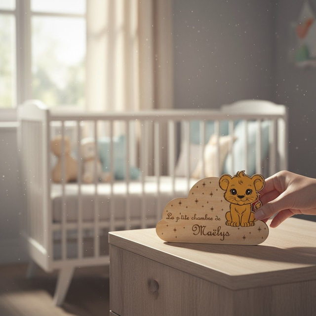 Plaque personnalisée pour chambre d'enfant, décoration de porte en bois gravé et peint