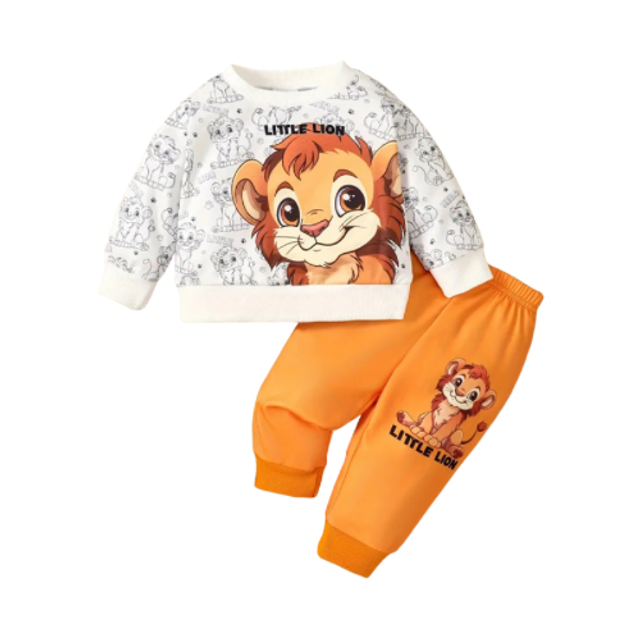 2-delige set broek met trui little lion oranje 