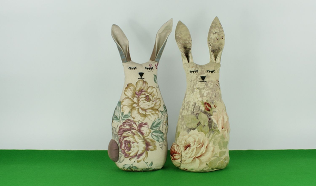 Vintage Floral Print Fabric Doorstop, Handmade Bunny Doorstop, Hand Embroidered Rabbit, Rabbit Bookend Gift; Mother&#039;s Day Gift; Made in UK