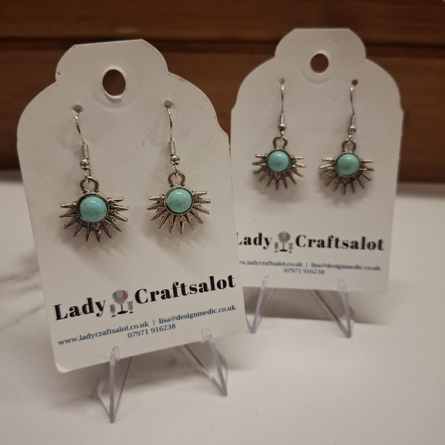 Turquoise Bead/Half Sunburst Earrings