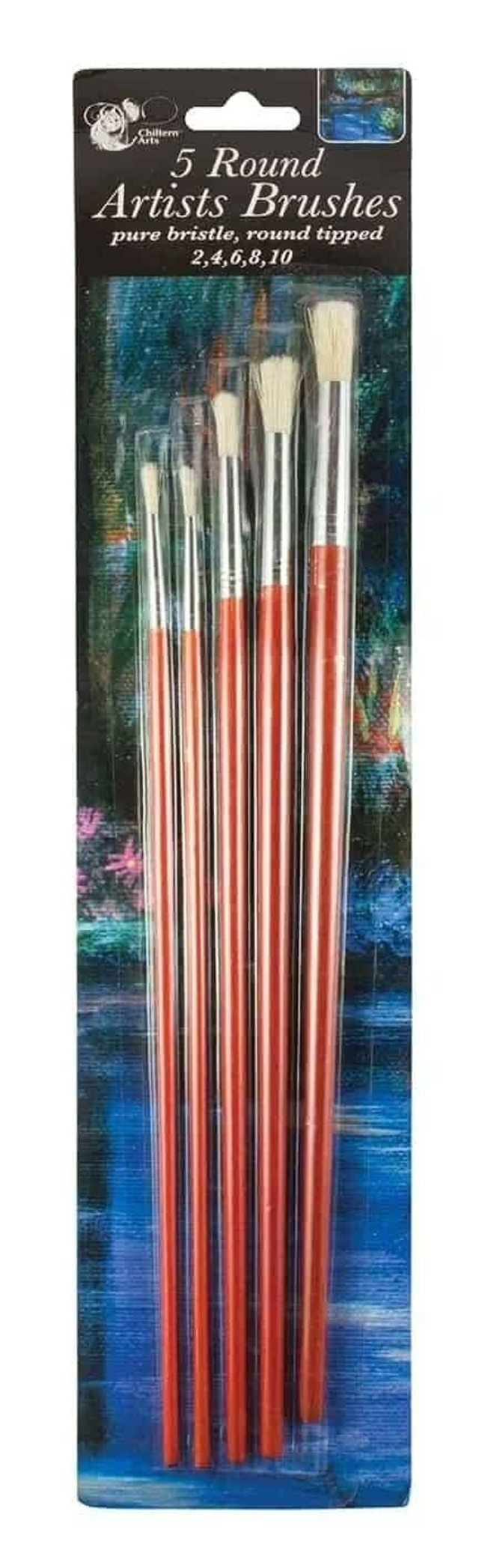 Pure Bristle Round Artists Brushes Light Brown and Silver Assorted Size 5Pk