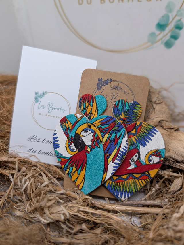 Boucles d'oreilles Maxi coeur ❤️ perroquet c117