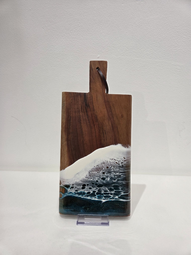 Medium Rectangle Paddle Acacia Wooden Resin Seascape Serving Board With Handle - AK-005