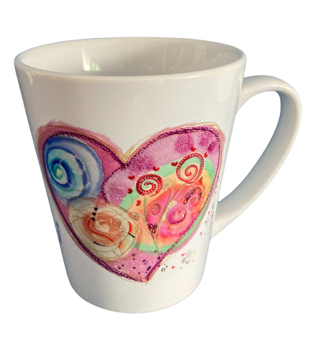 Konische Keramiktasse "Herz rosa"