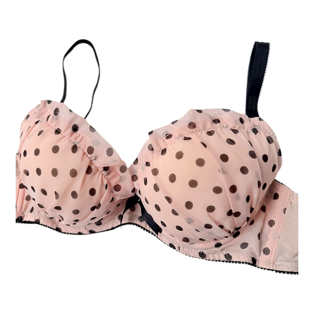 Black + pink polka dot Japanese Bra + Underwear Set UK 36AA / 36A
