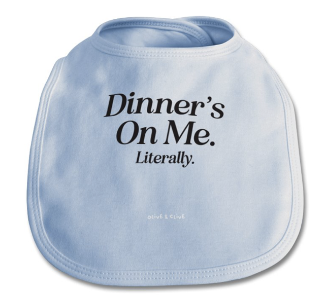 Dinner&#039;s On Me Blue Cotton Bib