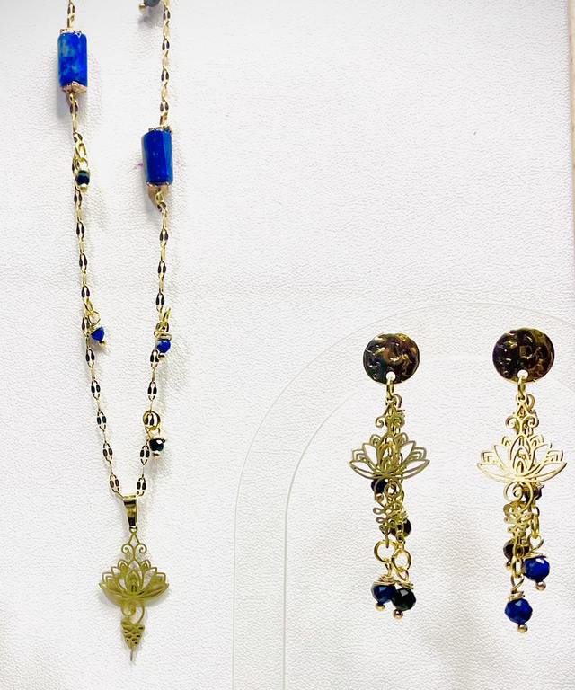 Parure ÉVEIL CÉLESTE ,Tourmaline et Lapis Lazuli 