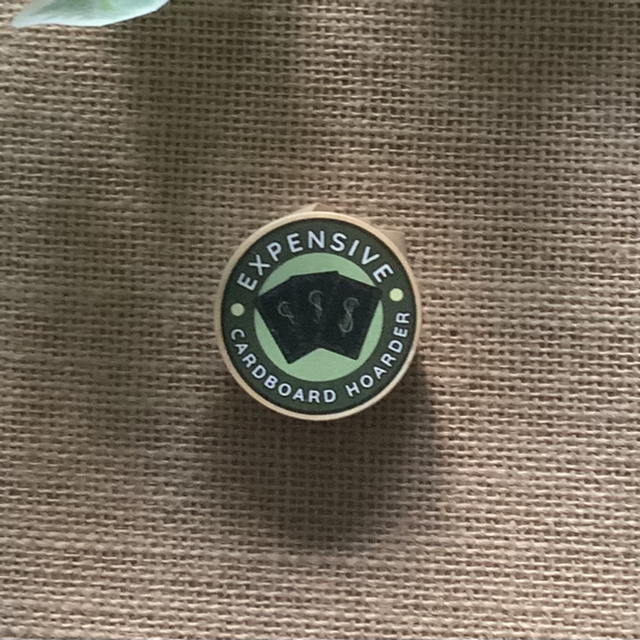 Wooden Pin Badge - Expensive Cardboard Hoarder