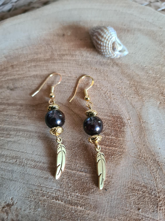 Boucles d'oreilles dorées Grenat