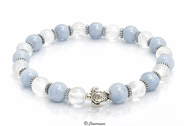 Bracelet « Tortue » Angélite bleue et Sélénite 6 mm