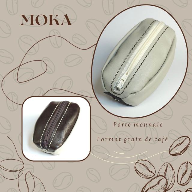 MOKA porte monnaie Grain de café - Blanc cassé / Chocolat