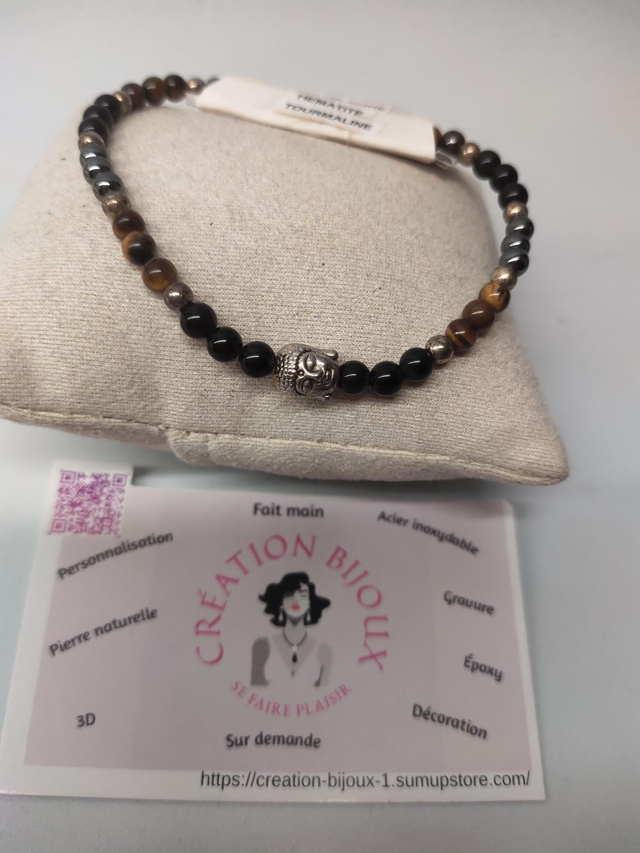Bracelet  oeil de tigre,  hématite,  tourmaline 