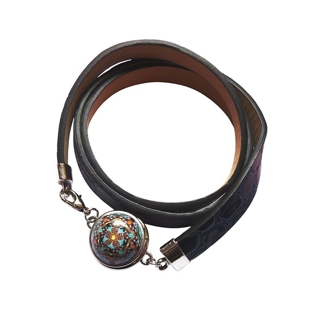 Bracelet homme femme simili cuir croco bleu mandala bleu noir