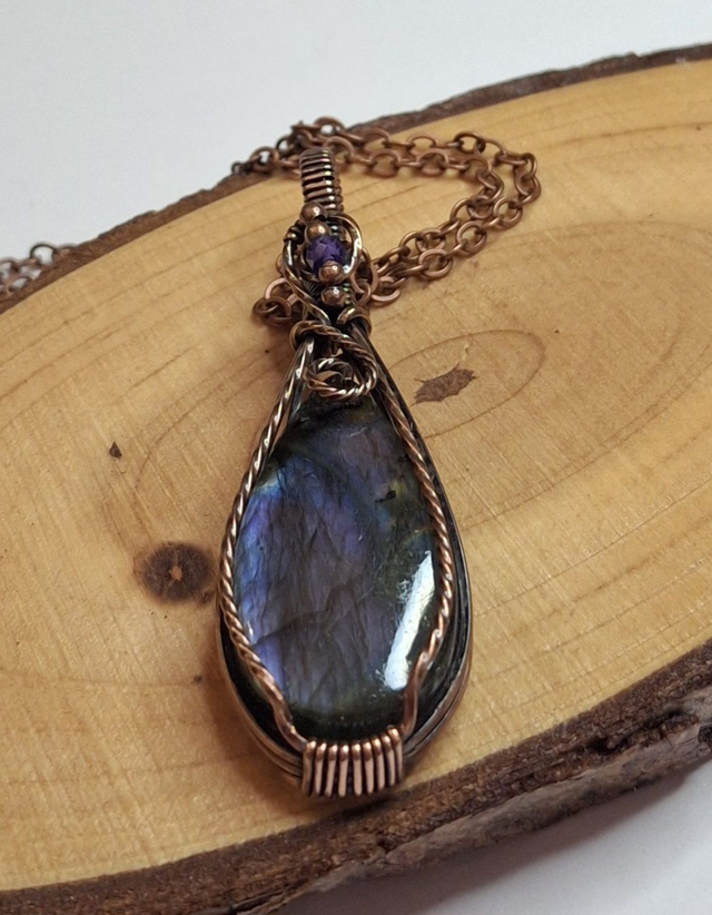 Collier pendentif cuivre Labradorite bleu violet