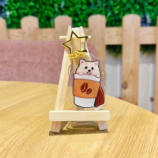 Pomeranian keyring (coffee cup)