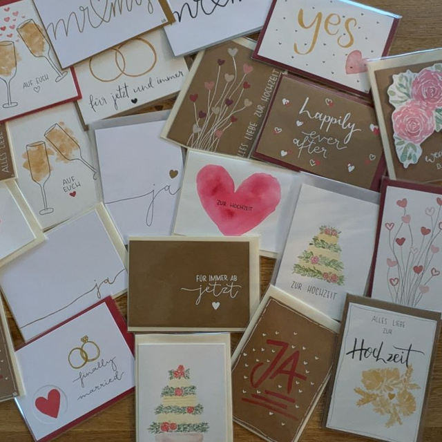 Grußkarte A6 handgemalt - Hochzeit