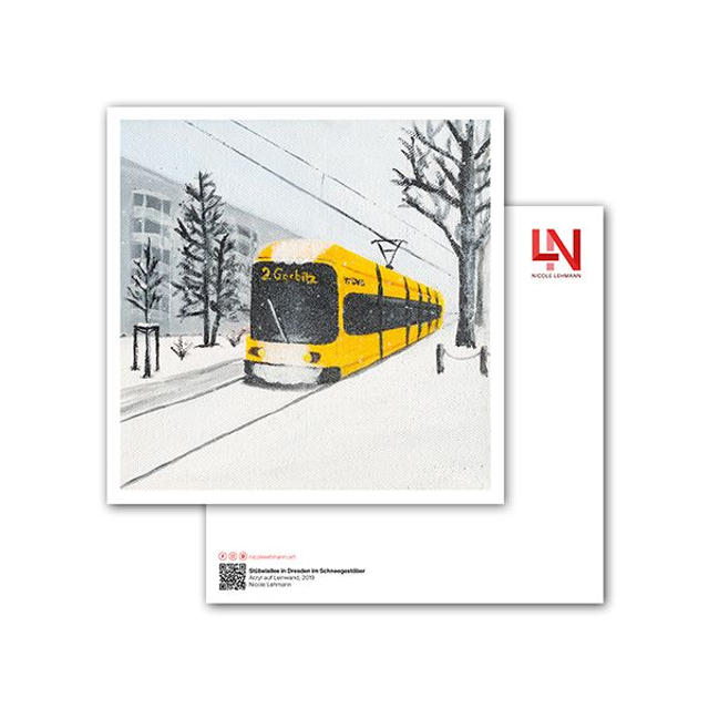 Stübelallee in Dresden im Schneegestöber - Kunstkarte