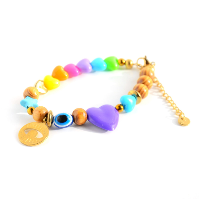 Bracelet 90&#039;s Flashy éco-responsable - PERLES vintage RECYCLÉES années 90 - Multicolore - Pièce Unique