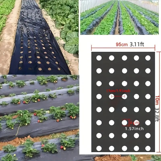 Film de Paillage Durable en PE pour Contrôle des Mauvaises Herbes, 95cm x 10 mètres,  