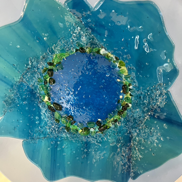 Fused Glass Bowl – Lakes, Mountains & Sky