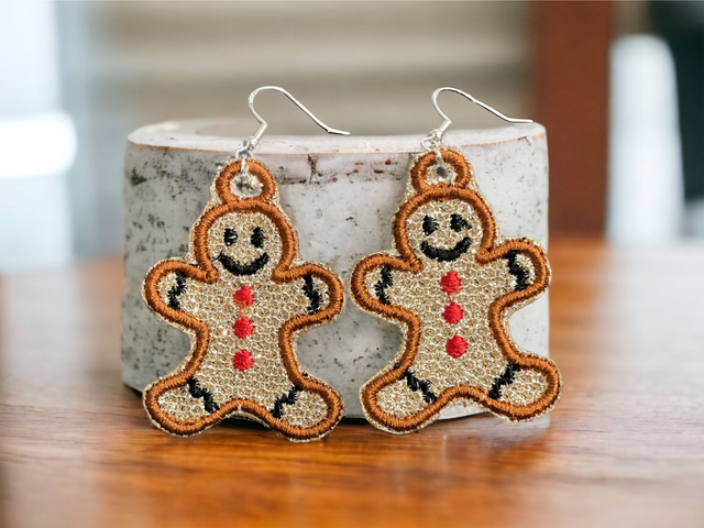 fichier broderie boucles d'oreilles en appliqué motif bonhomme en pain d'épices